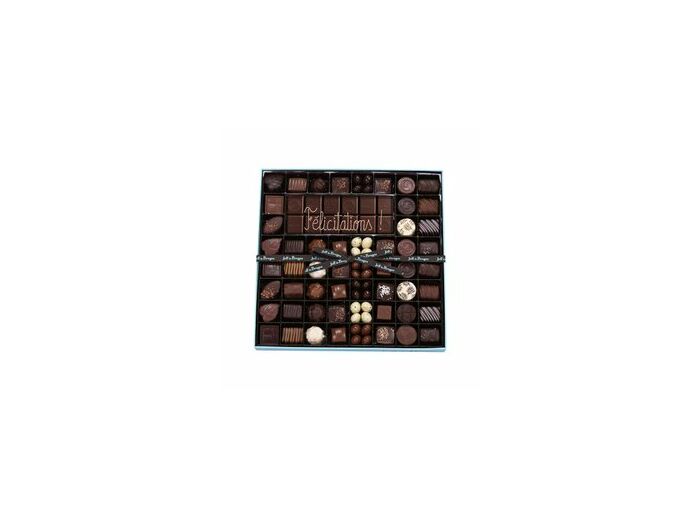 Boite chocolats assortis et tablette chocolat noir 80% personnalisée - jeff  de bruges
