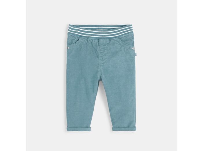 Pantalon velours à taille élastiquée rayée turquoise bébé garçon