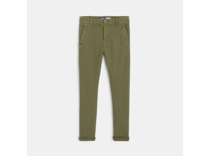 Pantalon chino en twill de coton uni vert garçon